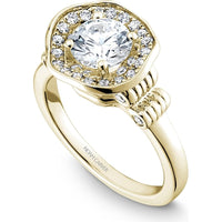 Round Cut Diamond Engagement Ring with Floral Halo and Diamond-Embellished Band in Yellow Gold by Noam Carver<em> - Choose Your Center Diamond: 1 to 5 Carats, Sustainable Lab-Grown or Natural Earth-Mined</em>
