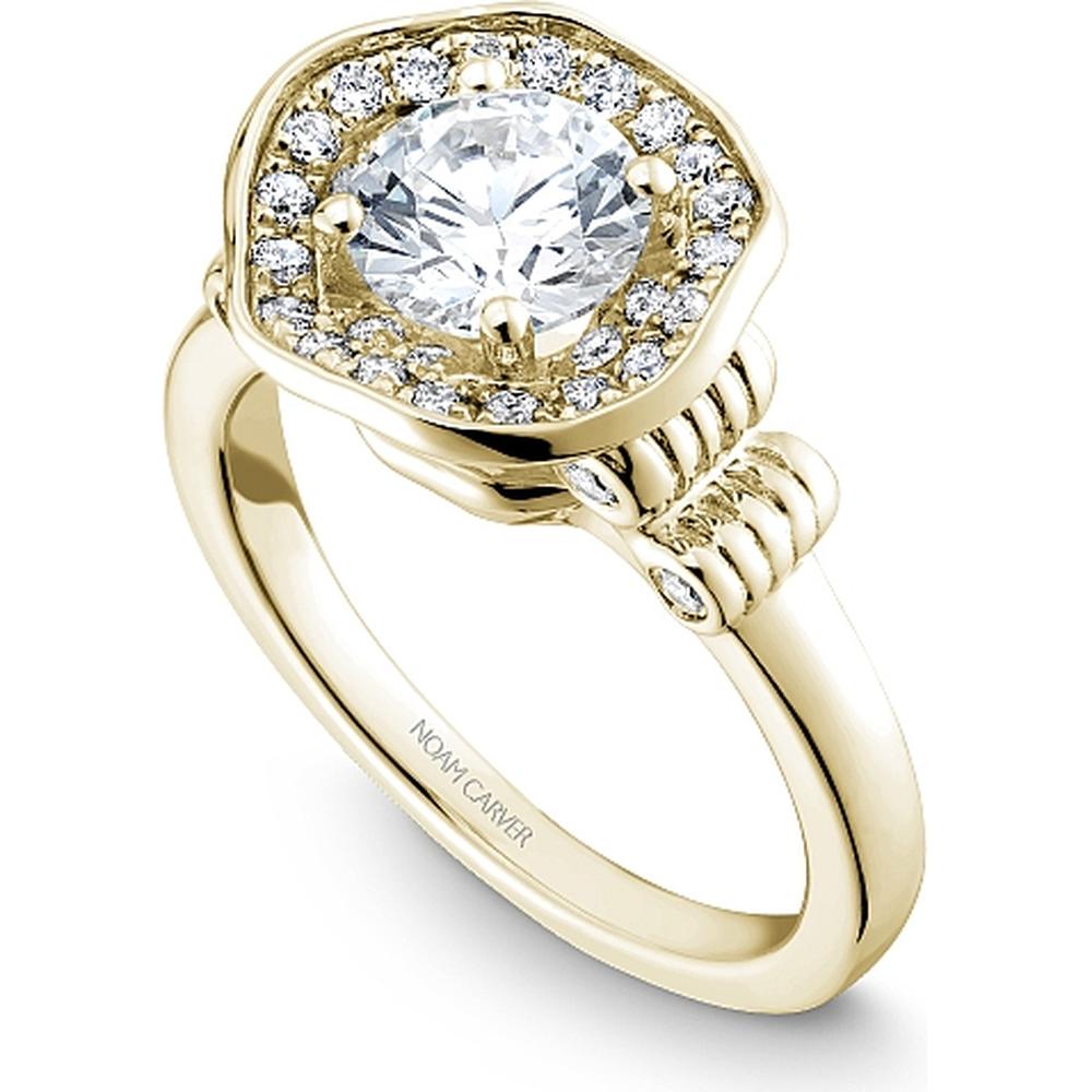 Round Cut Diamond Engagement Ring with Floral Halo and Diamond-Embellished Band in Yellow Gold by Noam Carver<em> - Choose Your Center Diamond: 1 to 5 Carats, Sustainable Lab-Grown or Natural Earth-Mined</em>