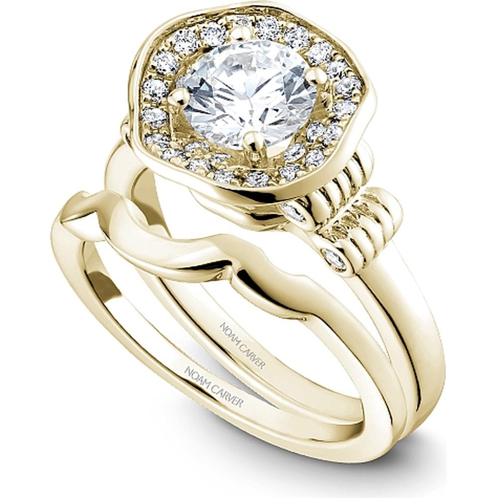 Round Cut Diamond Engagement Ring with Floral Halo and Diamond-Embellished Band in Yellow Gold by Noam Carver<em> - Choose Your Center Diamond: 1 to 5 Carats, Sustainable Lab-Grown or Natural Earth-Mined</em>