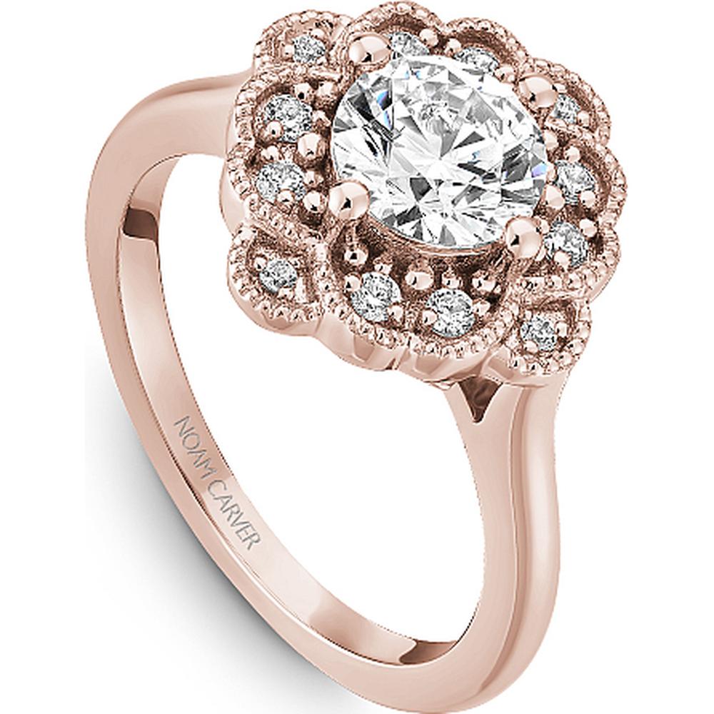 Round Cut Diamond Engagement Ring with Floral Halo and Four-Prong Setting in Rose Gold by Noam Carver<em> - Choose Your Center Diamond: 1 to 5 Carats, Sustainable Lab-Grown or Natural Earth-Mined</em>