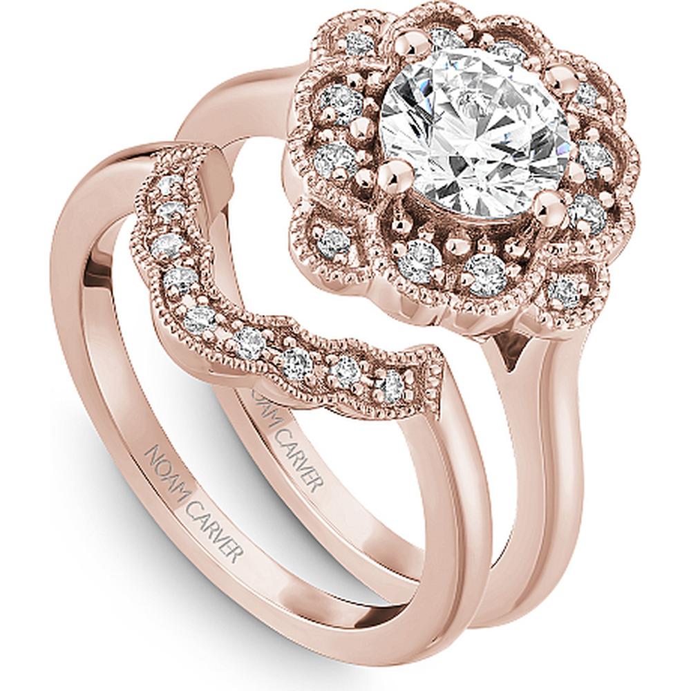 Round Cut Diamond Engagement Ring with Floral Halo and Four-Prong Setting in Rose Gold by Noam Carver<em> - Choose Your Center Diamond: 1 to 5 Carats, Sustainable Lab-Grown or Natural Earth-Mined</em>