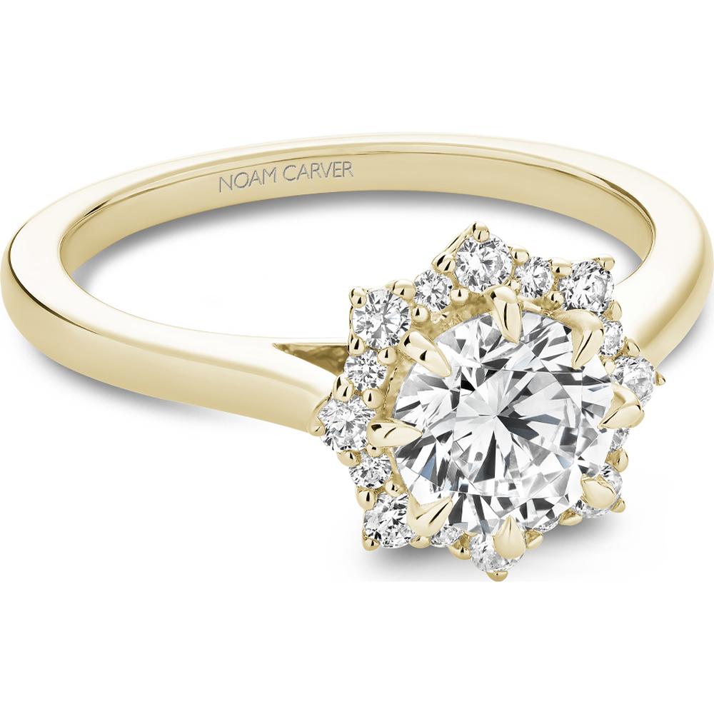 Round Cut Diamond Engagement Ring with Floral Halo and Four-Prong Setting in Yellow Gold by Noam Carver<em> - Choose Your Center Diamond: 1 to 5 Carats, Sustainable Lab-Grown or Natural Earth-Mined</em>