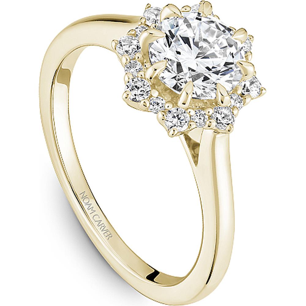 Round Cut Diamond Engagement Ring with Floral Halo and Four-Prong Setting in Yellow Gold by Noam Carver<em> - Choose Your Center Diamond: 1 to 5 Carats, Sustainable Lab-Grown or Natural Earth-Mined</em>