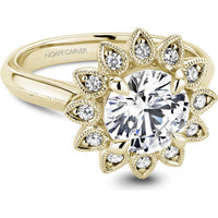 Round Cut Diamond Engagement Ring with Floral Halo and Milgrain Detail in Yellow Gold by Noam Carver<em> - Choose Your Center Diamond: 1 to 5 Carats, Sustainable Lab-Grown or Natural Earth-Mined</em>