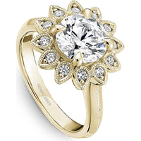 Round Cut Diamond Engagement Ring with Floral Halo and Milgrain Detail in Yellow Gold by Noam Carver<em> - Choose Your Center Diamond: 1 to 5 Carats, Sustainable Lab-Grown or Natural Earth-Mined</em>