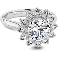 Round Cut Diamond Engagement Ring with Floral Halo and Milgrain Detailing in White Gold by Noam Carver<em> - Choose Your Center Diamond: 1 to 5 Carats, Sustainable Lab-Grown or Natural Earth-Mined</em>