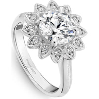 Round Cut Diamond Engagement Ring with Floral Halo and Milgrain Detailing in White Gold by Noam Carver<em> - Choose Your Center Diamond: 1 to 5 Carats, Sustainable Lab-Grown or Natural Earth-Mined</em>