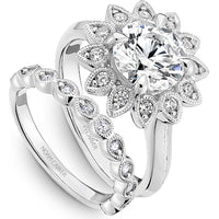 Round Cut Diamond Engagement Ring with Floral Halo and Milgrain Detailing in White Gold by Noam Carver<em> - Choose Your Center Diamond: 1 to 5 Carats, Sustainable Lab-Grown or Natural Earth-Mined</em>