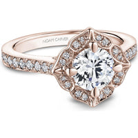 Round Cut Diamond Engagement Ring with Floral Halo and Pave Band in Rose Gold by Noam Carver<em> - Choose Your Center Diamond: 1 to 5 Carats, Sustainable Lab-Grown or Natural Earth-Mined</em>