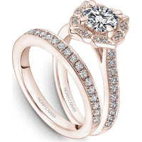 Round Cut Diamond Engagement Ring with Floral Halo and Pave Band in Rose Gold by Noam Carver<em> - Choose Your Center Diamond: 1 to 5 Carats, Sustainable Lab-Grown or Natural Earth-Mined</em>