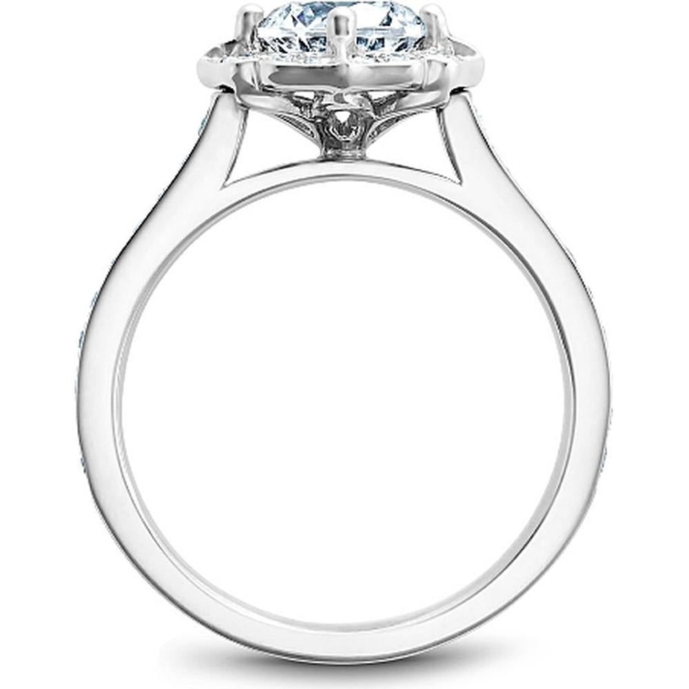 Round Cut Diamond Engagement Ring with Floral Halo and Pavé Band in White Gold by Noam Carver<em> - Choose Your Center Diamond: 1 to 5 Carats, Sustainable Lab-Grown or Natural Earth-Mined</em>