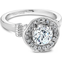 Round Cut Diamond Engagement Ring with Floral Halo and Rolling Band in White Gold by Noam Carver<em> - Choose Your Center Diamond: 1 to 5 Carats, Sustainable Lab-Grown or Natural Earth-Mined</em>