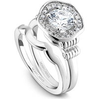 Round Cut Diamond Engagement Ring with Floral Halo and Rolling Band in White Gold by Noam Carver<em> - Choose Your Center Diamond: 1 to 5 Carats, Sustainable Lab-Grown or Natural Earth-Mined</em>