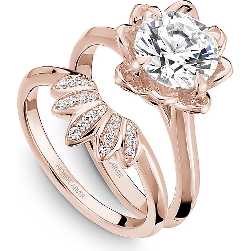 Round Cut Diamond Engagement Ring with Floral-Inspired Setting in Rose Gold by Noam Carver<em> - Choose Your Center Diamond: 1 to 5 Carats, Sustainable Lab-Grown or Natural Earth-Mined</em>
