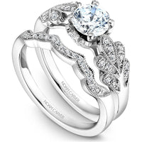 Round Cut Diamond Engagement Ring with Floral Motifs and Milgrain Detail in White Gold by Noam Carver<em> - Choose Your Center Diamond: 1 to 5 Carats, Sustainable Lab-Grown or Natural Earth-Mined</em>