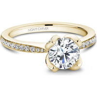 Round Cut Diamond Engagement Ring with Floral Pav&eacute; Band in Yellow Gold by Noam Carver<em> - Choose Your Center Diamond: 1 to 5 Carats, Sustainable Lab-Grown or Natural Earth-Mined</em>