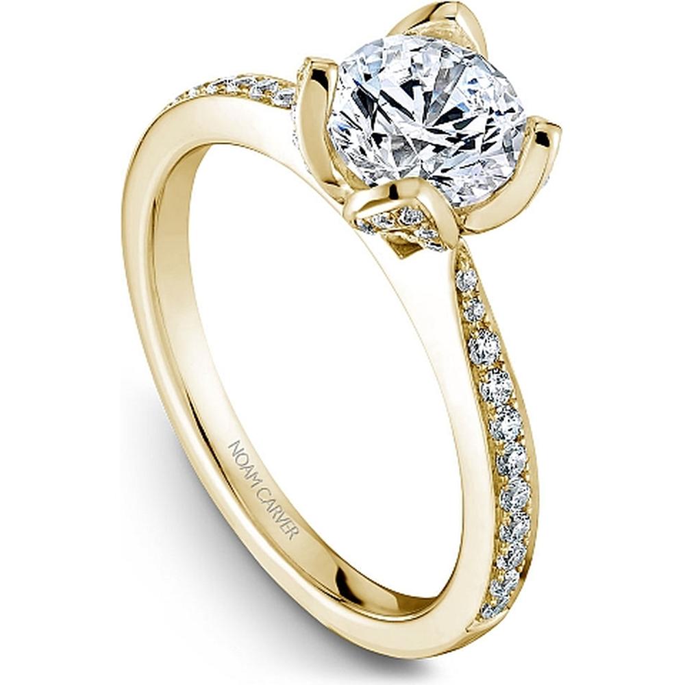 Round Cut Diamond Engagement Ring with Floral Pav&eacute; Band in Yellow Gold by Noam Carver<em> - Choose Your Center Diamond: 1 to 5 Carats, Sustainable Lab-Grown or Natural Earth-Mined</em>