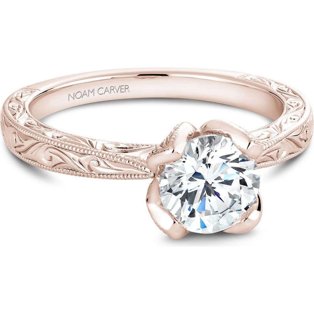 Round Cut Diamond Engagement Ring with Floral Prong Setting and Milgrain Details in Rose Gold by Noam Carver<em> - Choose Your Center Diamond: 1 to 5 Carats, Sustainable Lab-Grown or Natural Earth-Mined</em>