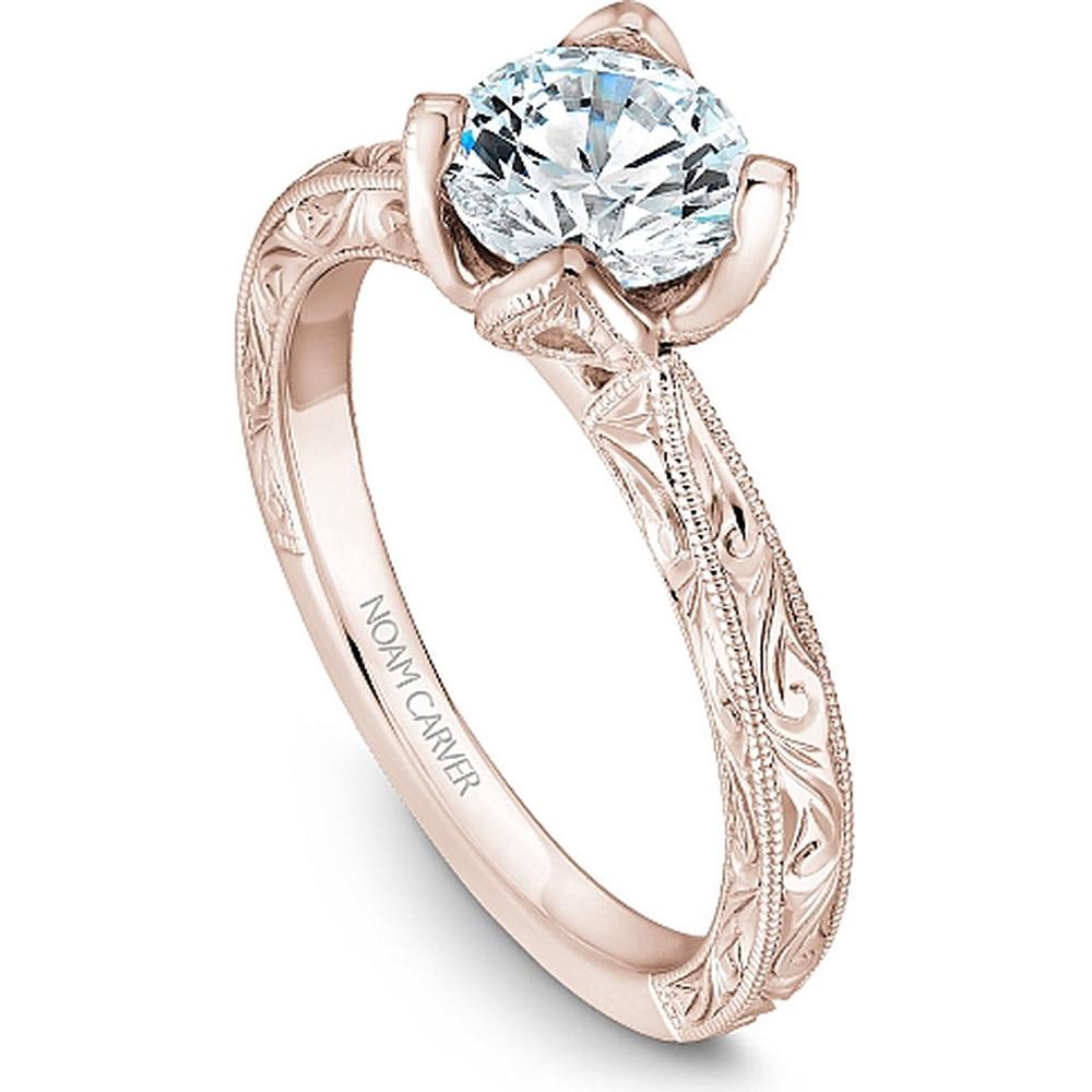Round Cut Diamond Engagement Ring with Floral Prong Setting and Milgrain Details in Rose Gold by Noam Carver<em> - Choose Your Center Diamond: 1 to 5 Carats, Sustainable Lab-Grown or Natural Earth-Mined</em>