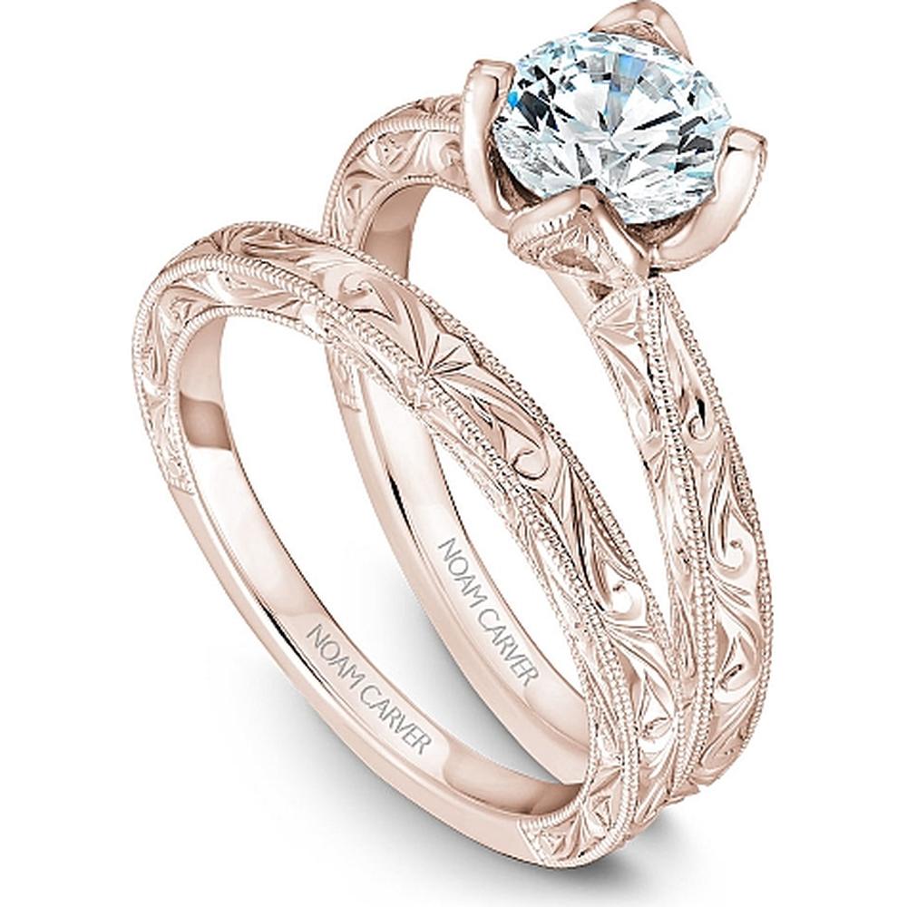 Round Cut Diamond Engagement Ring with Floral Prong Setting and Milgrain Details in Rose Gold by Noam Carver<em> - Choose Your Center Diamond: 1 to 5 Carats, Sustainable Lab-Grown or Natural Earth-Mined</em>