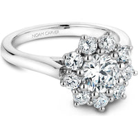 Round Cut Diamond Engagement Ring with Flower Halo and Filigree Band in White Gold by Noam Carver<em> - Choose Your Center Diamond: 1 to 5 Carats, Sustainable Lab-Grown or Natural Earth-Mined</em>