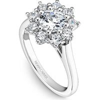 Round Cut Diamond Engagement Ring with Flower Halo and Filigree Band in White Gold by Noam Carver<em> - Choose Your Center Diamond: 1 to 5 Carats, Sustainable Lab-Grown or Natural Earth-Mined</em>