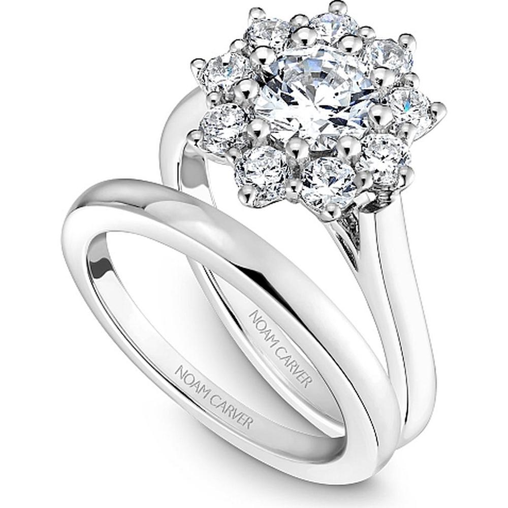 Round Cut Diamond Engagement Ring with Flower Halo and Filigree Band in White Gold by Noam Carver<em> - Choose Your Center Diamond: 1 to 5 Carats, Sustainable Lab-Grown or Natural Earth-Mined</em>