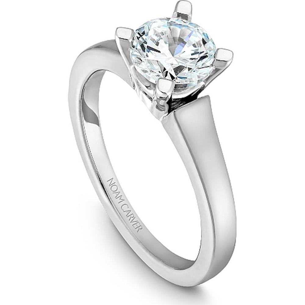 Round Cut Diamond Engagement Ring with Four-Prong Setting and Contemporary Band in White Gold by Noam Carver<em> - Choose Your Center Diamond: 1 to 5 Carats, Sustainable Lab-Grown or Natural Earth-Mined</em>