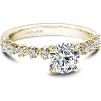 Round Cut Diamond Engagement Ring with Four-Prong Setting and Diamond Band in Yellow Gold by Noam Carver<em> - Choose Your Center Diamond: 1 to 5 Carats, Sustainable Lab-Grown or Natural Earth-Mined</em>