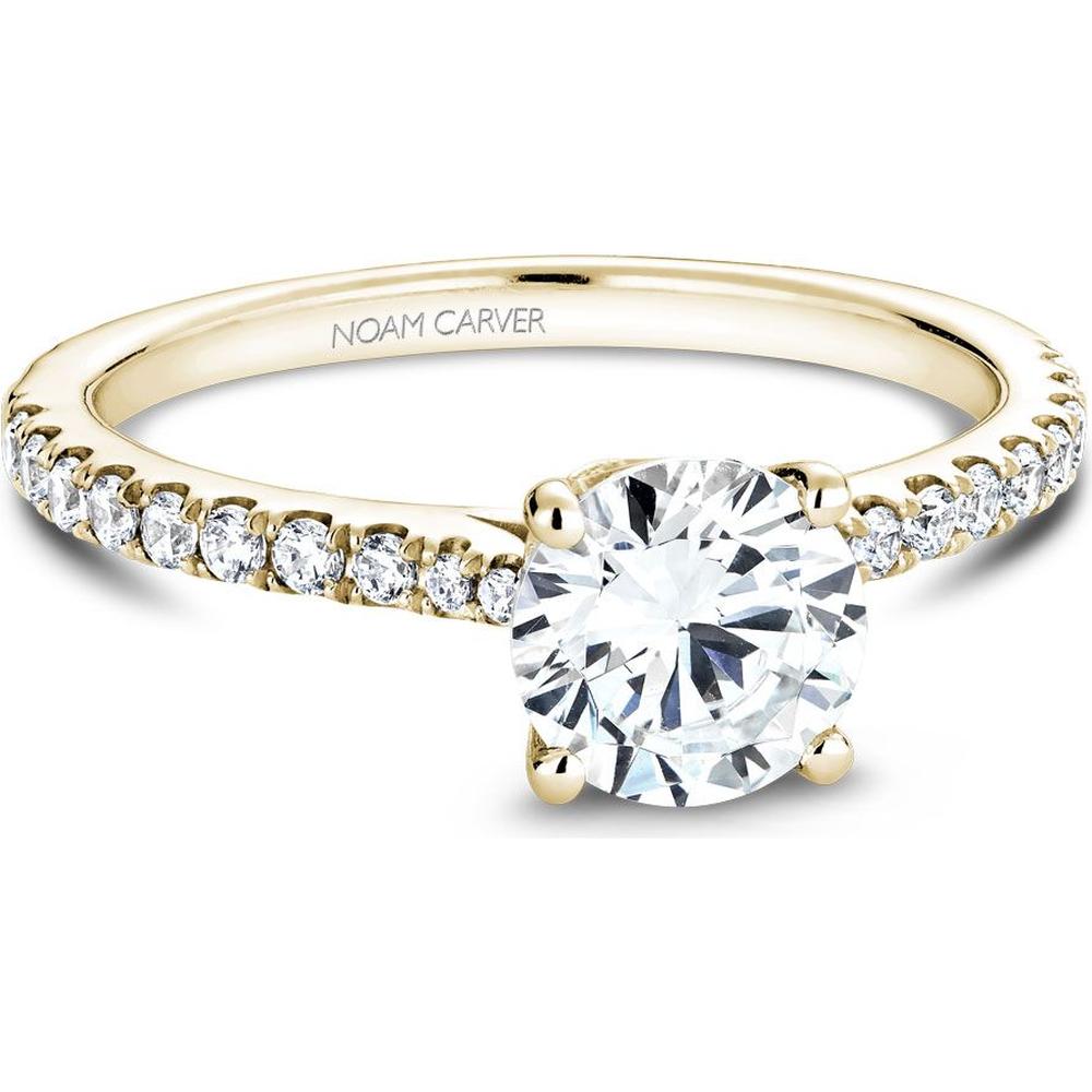 Round Cut Diamond Engagement Ring with Four-Prong Setting and Halo in Yellow Gold by Noam Carver<em> - Choose Your Center Diamond: 1 to 5 Carats, Sustainable Lab-Grown or Natural Earth-Mined</em>