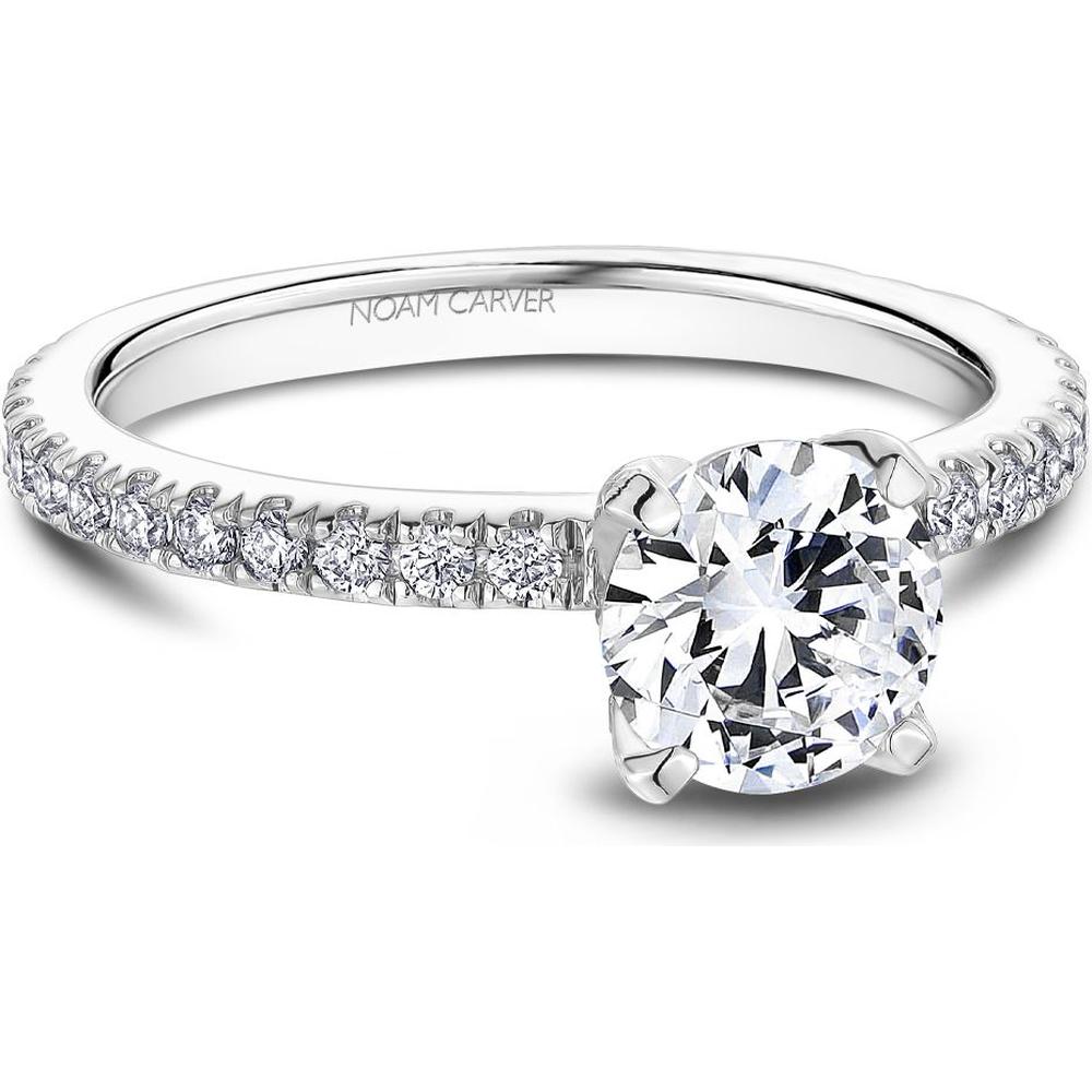 Round Cut Diamond Engagement Ring with Four-Prong Setting and Hidden Halo in White Gold by Noam Carver<em> - Choose Your Center Diamond: 1 to 5 Carats, Sustainable Lab-Grown or Natural Earth-Mined</em>
