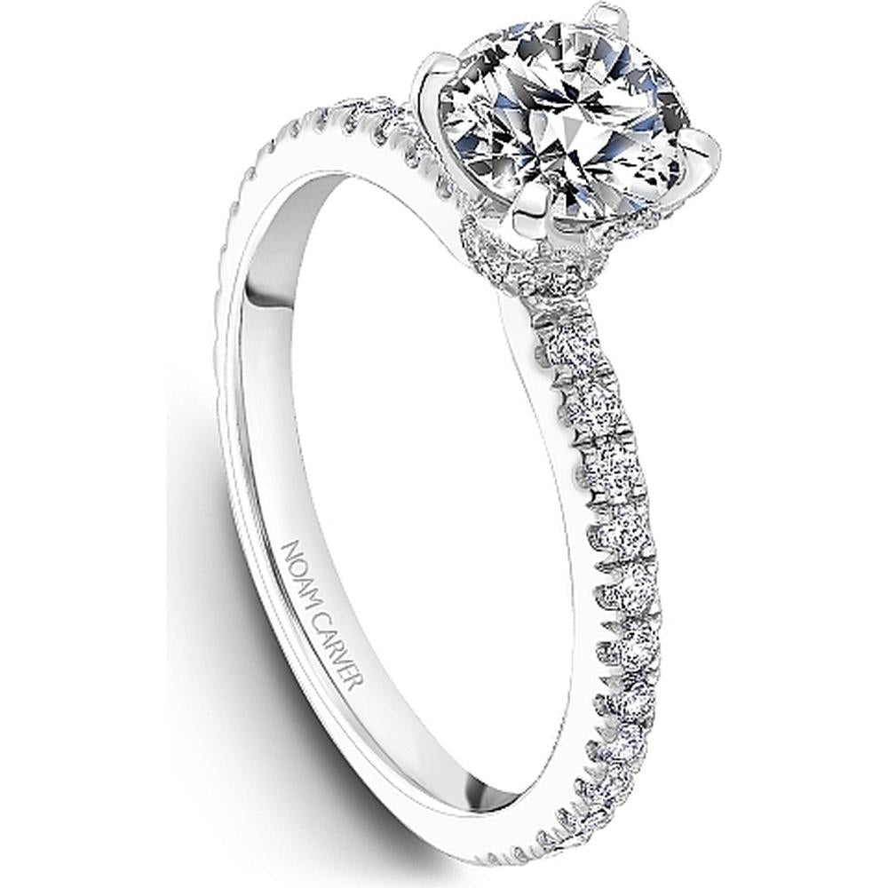Round Cut Diamond Engagement Ring with Four-Prong Setting and Hidden Halo in White Gold by Noam Carver<em> - Choose Your Center Diamond: 1 to 5 Carats, Sustainable Lab-Grown or Natural Earth-Mined</em>