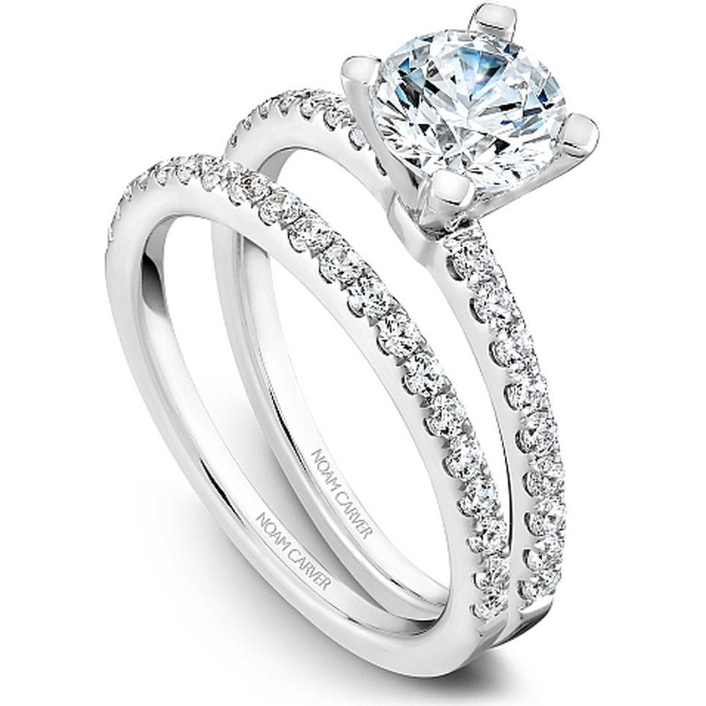 Round Cut Diamond Engagement Ring with Four-Prong Setting and Micro-Pav&eacute; Band in White Gold by Noam Carver<em> - Choose Your Center Diamond: 1 to 5 Carats, Sustainable Lab-Grown or Natural Earth-Mined</em>