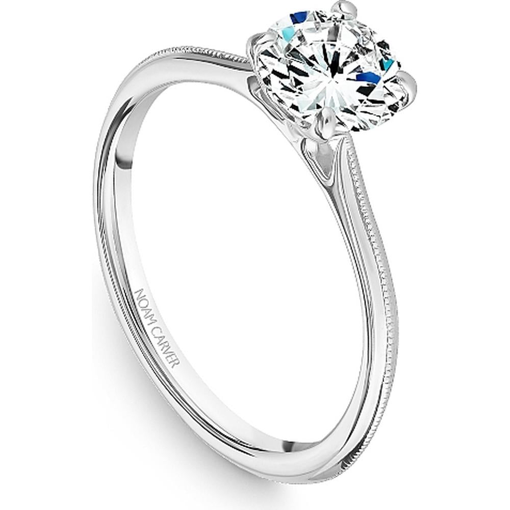 Round Cut Diamond Engagement Ring with Four-Prong Setting and Milgrain Detailing in White Gold by Noam Carver<em> - Choose Your Center Diamond: 1 to 5 Carats, Sustainable Lab-Grown or Natural Earth-Mined</em>