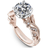 Round Cut Diamond Engagement Ring with Four-Prong Setting and Milgrain Pavé Band in Rose Gold by Noam Carver<em> - Choose Your Center Diamond: 1 to 5 Carats, Sustainable Lab-Grown or Natural Earth-Mined</em>