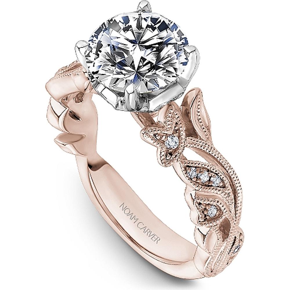 Round Cut Diamond Engagement Ring with Four-Prong Setting and Milgrain Pavé Band in Rose Gold by Noam Carver<em> - Choose Your Center Diamond: 1 to 5 Carats, Sustainable Lab-Grown or Natural Earth-Mined</em>