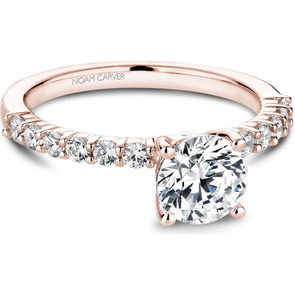 Round Cut Diamond Engagement Ring with Four-Prong Setting and Pavé Band in Rose Gold by Noam Carver<em> - Choose Your Center Diamond: 1 to 5 Carats, Sustainable Lab-Grown or Natural Earth-Mined</em>