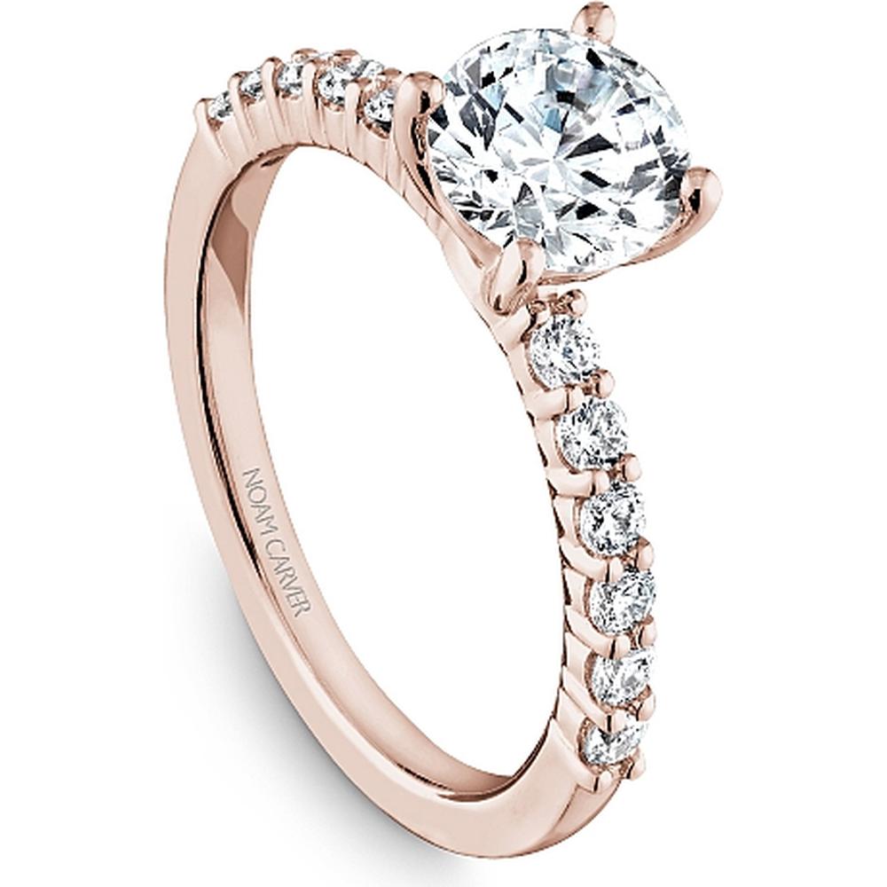 Round Cut Diamond Engagement Ring with Four-Prong Setting and Pavé Band in Rose Gold by Noam Carver<em> - Choose Your Center Diamond: 1 to 5 Carats, Sustainable Lab-Grown or Natural Earth-Mined</em>