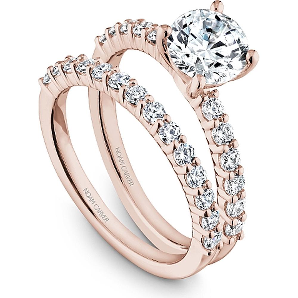 Round Cut Diamond Engagement Ring with Four-Prong Setting and Pavé Band in Rose Gold by Noam Carver<em> - Choose Your Center Diamond: 1 to 5 Carats, Sustainable Lab-Grown or Natural Earth-Mined</em>