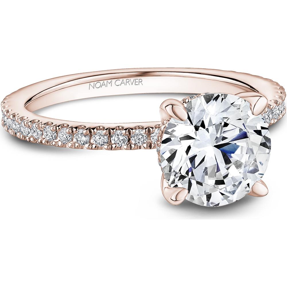 Round Cut Diamond Engagement Ring with Four-Prong Setting and Pavé Band in Rose Gold by Noam Carver<em> - Choose Your Center Diamond: 1 to 5 Carats, Sustainable Lab-Grown or Natural Earth-Mined</em>