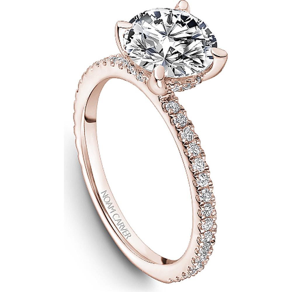 Round Cut Diamond Engagement Ring with Four-Prong Setting and Pavé Band in Rose Gold by Noam Carver<em> - Choose Your Center Diamond: 1 to 5 Carats, Sustainable Lab-Grown or Natural Earth-Mined</em>