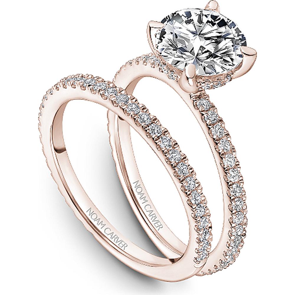 Round Cut Diamond Engagement Ring with Four-Prong Setting and Pavé