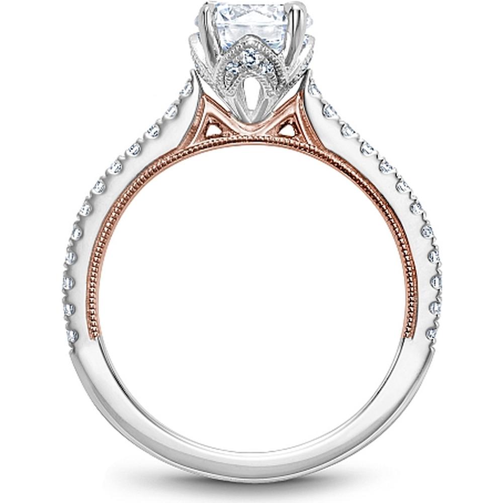 Round Cut Diamond Engagement Ring with Four-Prong Setting and Pavé Band in White and Rose Gold by Noam Carver<em> - Choose Your Center Diamond: 1 to 5 Carats, Sustainable Lab-Grown or Natural Earth-Mined</em>