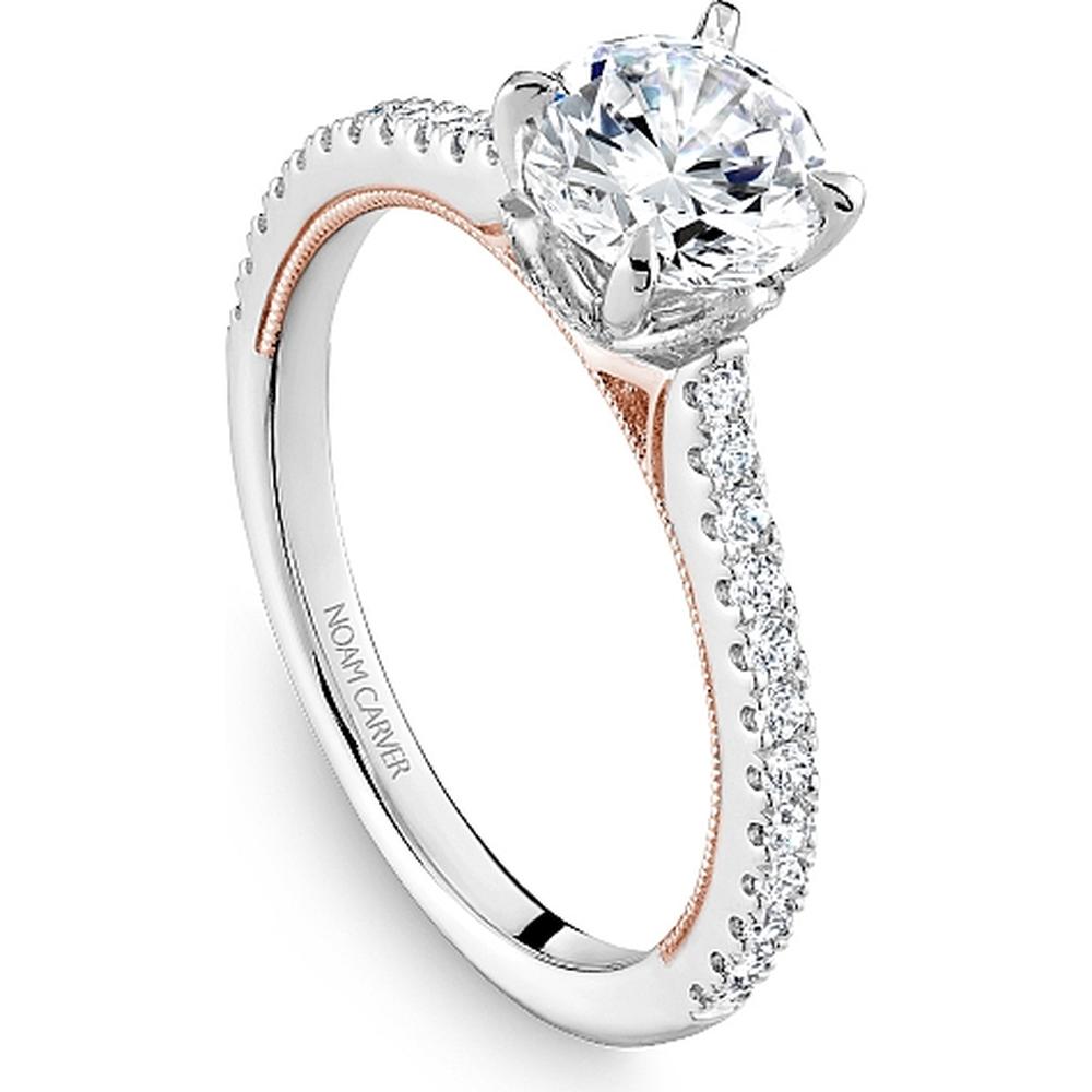 Round Cut Diamond Engagement Ring with Four-Prong Setting and Pavé Band in White and Rose Gold by Noam Carver<em> - Choose Your Center Diamond: 1 to 5 Carats, Sustainable Lab-Grown or Natural Earth-Mined</em>