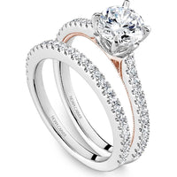 Round Cut Diamond Engagement Ring with Four-Prong Setting and Pavé Band in White and Rose Gold by Noam Carver<em> - Choose Your Center Diamond: 1 to 5 Carats, Sustainable Lab-Grown or Natural Earth-Mined</em>
