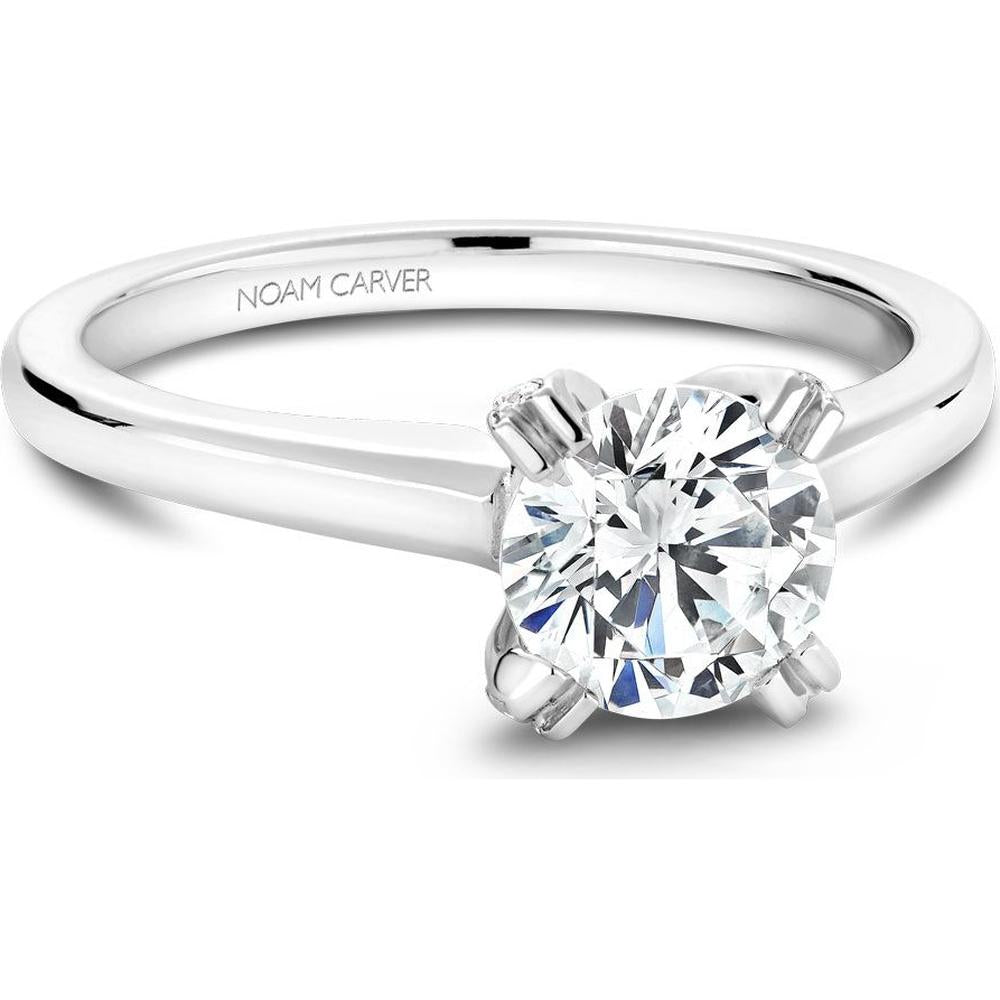Round Cut Diamond Engagement Ring with Four-Prong Setting and Pav&eacute; Band in White Gold by Noam Carver<em> - Choose Your Center Diamond: 1 to 5 Carats, Sustainable Lab-Grown or Natural Earth-Mined</em>