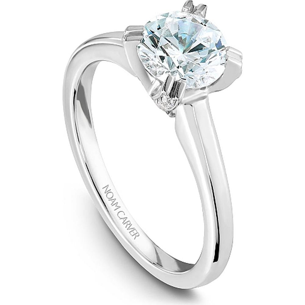 Round Cut Diamond Engagement Ring with Four-Prong Setting and Pav&eacute; Band in White Gold by Noam Carver<em> - Choose Your Center Diamond: 1 to 5 Carats, Sustainable Lab-Grown or Natural Earth-Mined</em>