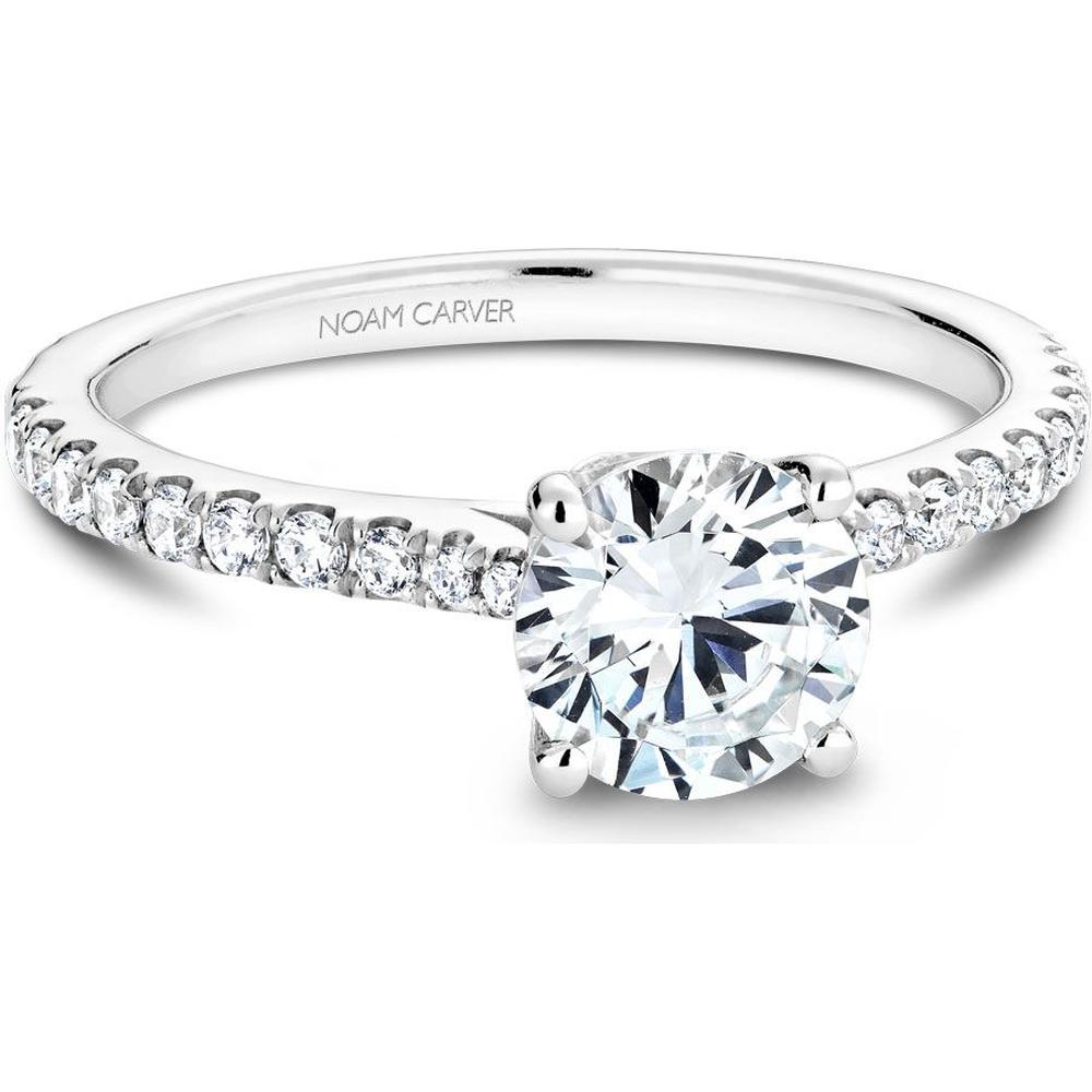 Round Cut Diamond Engagement Ring with Four-Prong Setting and Pavé Band in White Gold by Noam Carver<em> - Choose Your Center Diamond: 1 to 5 Carats, Sustainable Lab-Grown or Natural Earth-Mined</em>