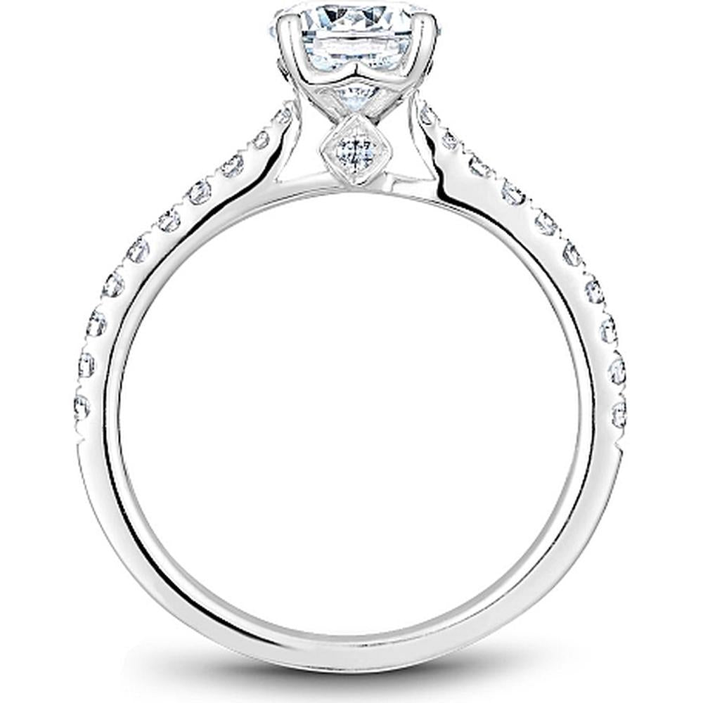Round Cut Diamond Engagement Ring with Four-Prong Setting and Pavé Band in White Gold by Noam Carver<em> - Choose Your Center Diamond: 1 to 5 Carats, Sustainable Lab-Grown or Natural Earth-Mined</em>