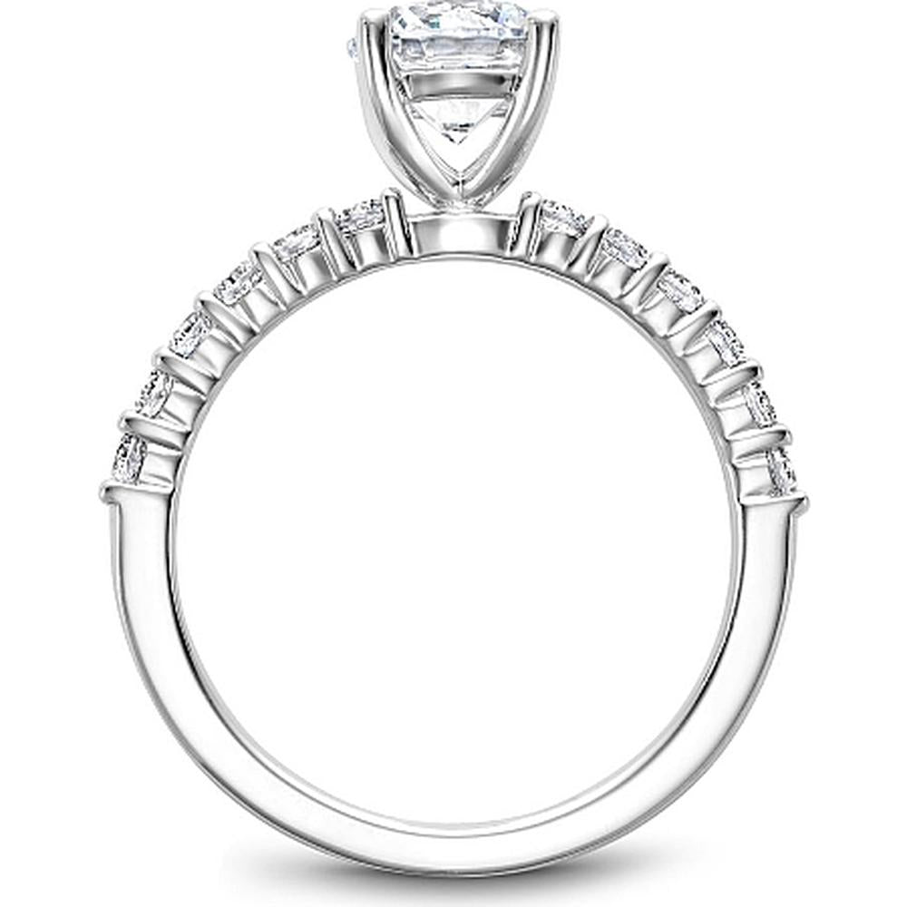 Round Cut Diamond Engagement Ring with Four-Prong Setting and Pavé Band in White Gold by Noam Carver<em> - Choose Your Center Diamond: 1 to 5 Carats, Sustainable Lab-Grown or Natural Earth-Mined</em>